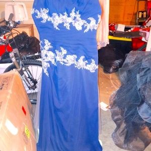 Size 12 Navy Strapless rhinestone embellished formal dress